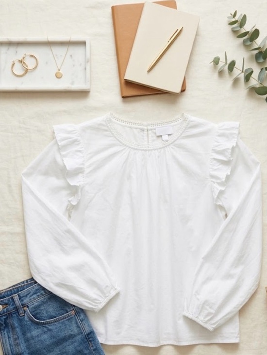 J. Crew Tops - NWT J. Crew White Ruffle-Shoulder Long Sleeve Blouse